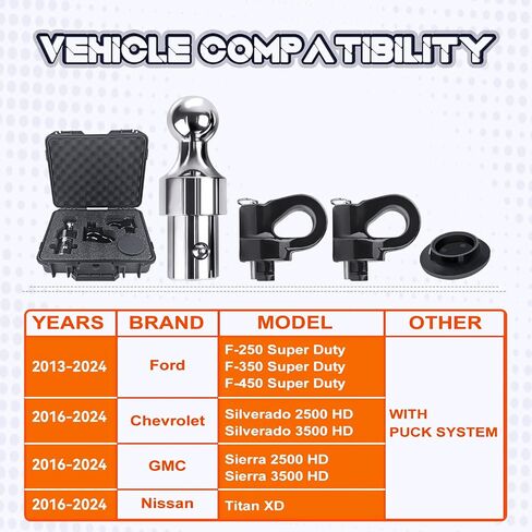 60692 Gooseneck Hitch Gooseneck Ball OEM Puck System Kit مناسب لـ Ford F250 F350 F450 Super Duty Chevy Silverado GMC Sierra 2500 3500 HD Nissan Titan XD يستبدل GNXA2061 2-5/16 Hitch Ball in Saudi Arabia