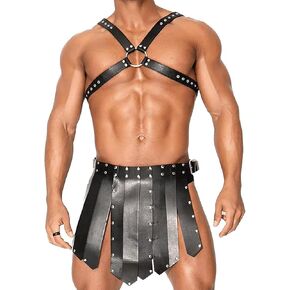 Men's Strap Body Leather Harness Gladiator Leather Skirt Leather Soldier Armor Men Sexy Costume Men's Sexy Body Harness Underwear Erotic Lingerie Cosplay Party Clubwear, black