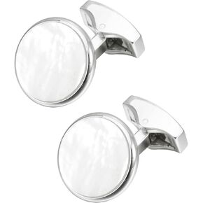 Silver / 14K Gold Plated Natural Mother of Pearl Cufflinks for Men Women Classic Round Men's Cufflinks Jewelry for Wedding Party Anniversary Business Tuxedo Dress
