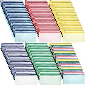 Handepo 100 Pack Mesh Zipper Pouch Pencil Pouches Bulk Clear File Bag Waterproof Document Pouch Multipurpose for Storage Office Travel Puzzle Game (White Pouch Red Zipper,A6/9.45x4.53in)