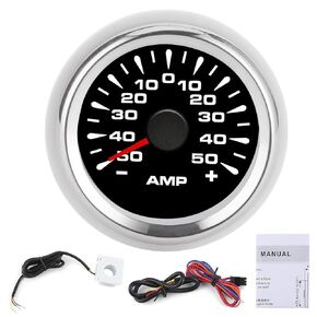 Aramox Amp Gauge 12v, 50A Ammeter AMP Gauge LCD Display Stepper Motor Ampere Meter IP67 Waterproof Universal(Black Dial Silver Frame)
