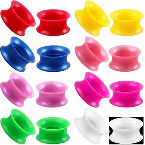 16PCS Pearl-Glossy Soft Silicone Ear Tunnels Gauges for Ears, 2g-1inch Double Flared Stretchers Expander, Shiny, Flexible Ear Plugs Body Piercing Jewelry for Women Men