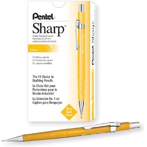 Pentel Sharp Mechanical Pencil, 0.9mm Lead Size, Yellow Barrel, Box of 12 Pencils (P209G)