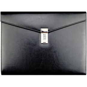 A4 Leather Password Lock Document Bag Manager File Folder for Office Writing Pads Legal Paper TPN086(Black)