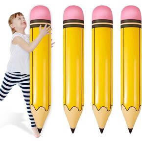4pcs Large Inflatable Pencils, 27 Inch Giant Pencil Balloons Blow Up Back to School Decorations for Kids Classroom Prizes Party Favors Graduation Supplies Photo Props Birthday