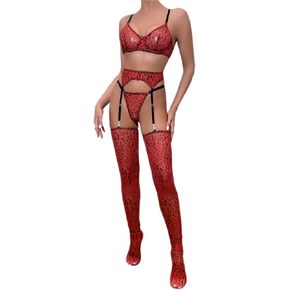 Fun Lingerie Sexy Women's Mesh Leopard Print With Socks Lingerie Fun Set