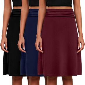 3 Pack Womens Midi Skirts Flowy Lightweight Knee Length Casual Elastic Waist Modest Flared Skirts Trendy Summer
