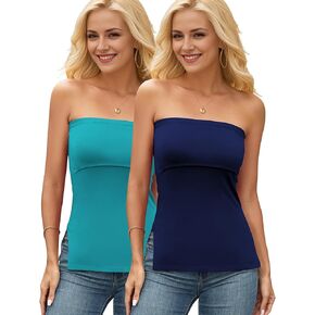 Cotton Tube Tops for Women Side Split Strapless Top Sexy Double Layer Bandeau Top 2 Packs