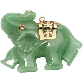 PalmBeach 14K Yellow Gold Genuine Green Jade and Round Genuine Pink Sapphire Lucky Elephant Charm Pendant Pendant (32mm)