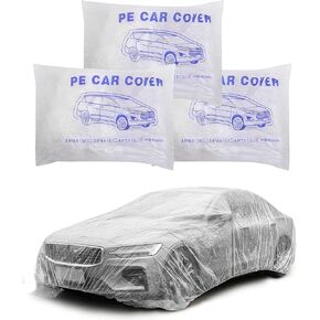 VARGTR 3 Packs Car Covers,Car Accessories Car Covers for Automobiles,Plastic Car Cover,Disposable Car Covers,Clear Car Protector with Elastic Band,for Sedan Outdoor (L(12.4ft * 21.6ft))