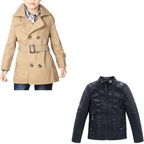 LJYH Big Boys Classic Peacoats Dress Coats Children Fall Toggle Trench Jackets Khaki 7/8yrs Boy's Collar Faux Motorcycle Leather Jackets Kids Spring Biker Coats Black 7/8yrs（130cm）