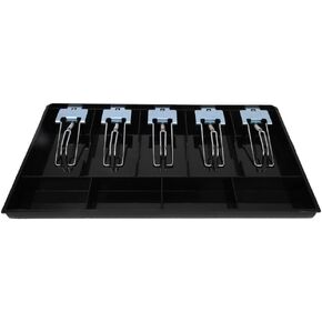 Insert Cash Drawer Tray,5 Compartment ABS Money Register Sale System Replacement,Supermarket Store Hotel Cashier Currency Storage Box with Metal Clip(Black)