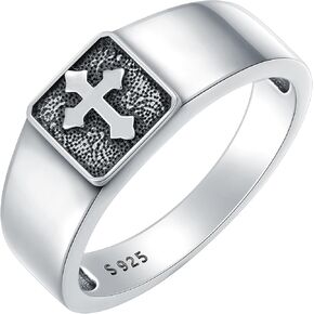 925 Sterling Silver Cross Signet Ring for Men Size 8/9/10/11/12