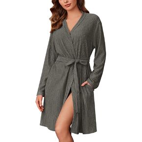 Ekouaer Robes for Women Short Knit Bathrobe Lightweight Kimono Robe Knee Length Loungewear S-XXL