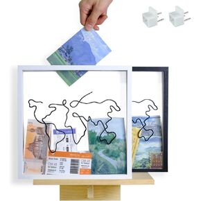 Adventure Archive Box, Travel Shadow Box with Slot, Travel Box for Memories, Life in A Box Travel Frame, Ticket Shadow Box, Adventure Archive Shadow Box (Airplane-Black, 12x12)