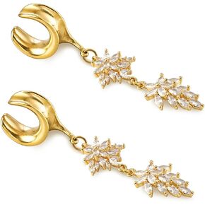 1 Pair saddle gauges Crystal Dangle earrings Ear Tunnels Plugs 316 Stainless Steel Ear Weight Plugs Hypoallergenic expander Piercing Body Jewelry