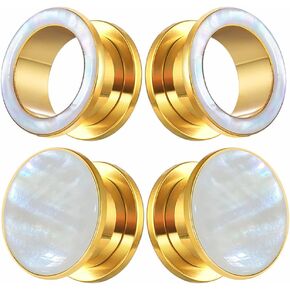 2 Pairs White Pearl Shell Stainless Steel Ear Gauges Plugs and Tunnels, Size 2g - 1 inch Hypoallergenic Surgical Steel Ear Stretcher Expander Body Jewelry
