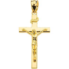 10K Yellow Gold 1-1/4" INRI Crucifix Cross Pendant Charm