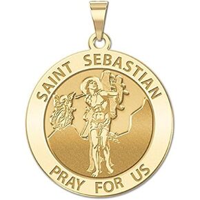 PicturesOnGold.com Saint Sebastian Religious Medal - 3/4 Inch Size of a Nickel in Solid 14K Yellow Gold