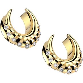 Pierced Owl 316L Stainless Steel CZ Crystal Fan Edge Saddle Tunnels, Sold as a Pair
