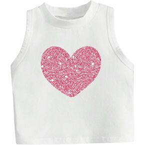 Girl's Glitter Heart Print Tank Top Sleeveless Crew Neck Loose Fit Casual Shirts