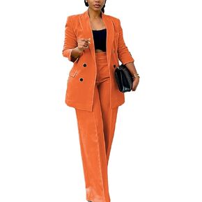 Tcremisa Women's Fashion Pants Suit 2 Piece Business Outfits Casual Double Breasted Blazer and Pants Sets