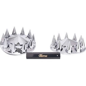33mm Chrome Axle Covers Complete Kit, Point Lug Nut Covers, Thread-on 2 Front Wheel Covers- Full Pack of Installtation Tool Kit Included KWA-C01-2F - Spike Style