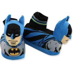 DC Comics Batman Toddler Kids Plush 3D Head Sock Top Slippers (Blue, 5-6 M US Toddler)