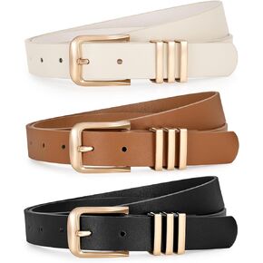 WERFORU 3 Pack Women’ Leather Belt with Square Gold Buckle Fashion Ladies Leather Waist Belt for Jeans Dress