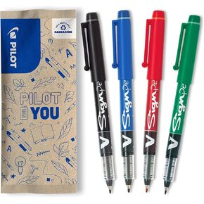 Pilot 2.0 mm V-Sign Pen Liquid Ink Tip - Black/Blue/Red/Green (Pack of 4)
