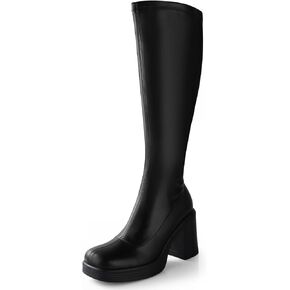 Ankis Knee High Boots Platform Boots for Women Chunky Heel Side Zipper Long GOGO Boots
