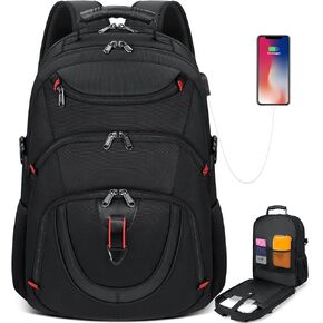 RAINSMORE Laptop Backpack 17 Inch Waterproof Travel Backpack TSA Friendly Extra Large College Backpack 17.3 Business Computer Backpack Men Women with USB Charging Port Bookbag Work Backpack Black