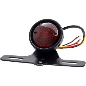 12V Motorcycle Tail Light Brake Stop Running Light Lamp with License Plate Holder Compatible With Bobber Chopper Cafe Racer - Round, 1Pcs