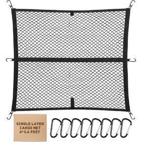 Cargo Truck Bed Net Extralarge for Pickup SUV Trailer Car Cargo Net Truck Bed Organizer with 8 Hooks Strong Bungee Net - 43.5"X47.3" - Stretchy Size 86.6"X94.5"(Single Layer)