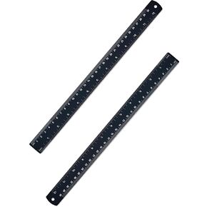 Metal Ruler 12 inch, Aluminum Ruler with Metric and Imperial Measurement, 30 cm Long Straight Ruler with Inch and MM Conversion Table for Students and Office Supplies, 2 Pack