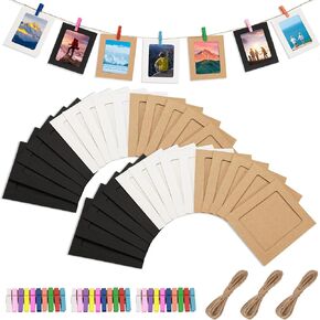 30pcs Paper Picture Frames, Cardboard Photo Frames, Hanging Picture Frames Photo String with Clips for Wall Photo Banner Photo Garland Display (3x4)
