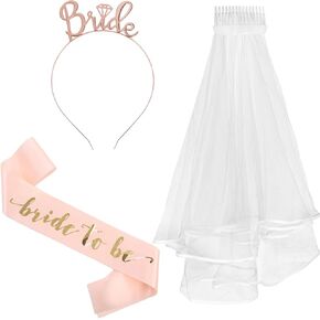 Bride To Be Veil Sash Set,Rose Gold Sash with Headband for Bridal Shower Bachelorette Party Wedding Engagement Party Accessories