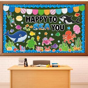 82Pcs Ocean Bulletin Board Set Ocean Sea Animals Cutouts Under The Sea Classroom Bulletin Board Decoration Ocean Wave Borders Marine Fish Cutouts for Education Craft School Supplies Decor