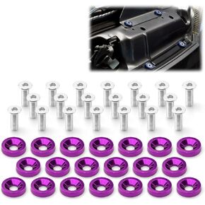 20pcs Purple Billet Aluminum Fender Bumper Washer Bolt Engine Bay Screw Dress Up Kit JDM M6x15mm 6061 T6-Grade