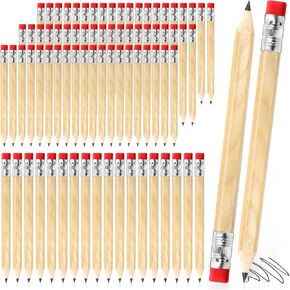 100 Pieces Golf Pencils with Erasers Short Small Pencils pencils Hexagon Wooden Pencils Wedding Pencils Pre Sharpened Pencil for Wedding Presents, Classroom, School（Wood Color）