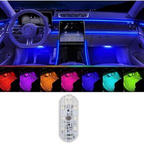 4pcs Car LED Lights Interior Wireless, 7 Colors Interior Car Lights with Sound Control Mode,6 Bright LED Lamp Beads, Portable USB Rechargeable Car Interior Led Night Light for Car Decor