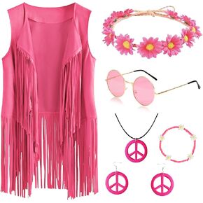 7 Pcs 60s 70s Outfits for Women Hippie Costume Accessories Set Boho Peace Sign Earring Necklace Daisy Flower Headband