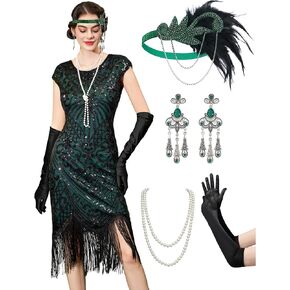 1920s Flapper Dresses for Women Great Gatsby Dress Roaring 20s Costumes Sequin Harlem Nights Dress with 20s Accessories