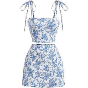 WDIRARA Women's 2 Piece Outfit Floral Print Tie Shoulder Cami Top and Split Hem Skirt Set in Saudi Arabia