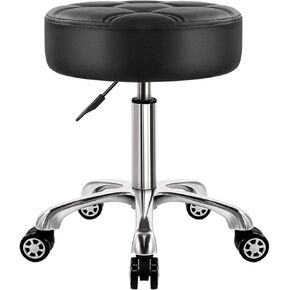 Heavy Duty Rolling Stool with Wheels Hydraulic Lift 360 Swivel Adjustable Rolling Stool Thick Leather Ergonomic Seat Stool Chair for Kitchen Drafting Lab Office Salon Message Stool Black