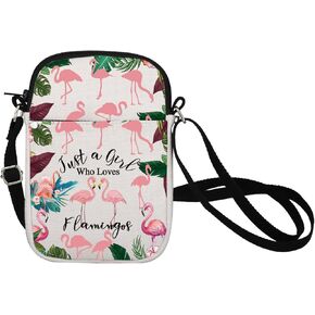BNQL Flamingo Crossbody Bag Flamingo Gifts for Flamingo Lovers Just a Girls Who Loves Flamingos Cell Phone Purse Canvas Bag