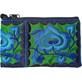 Mini Floral Wristlet Wallet for Women - Small Handmade Boho Change Purse Pouch (Blue/Green) in Kuwait