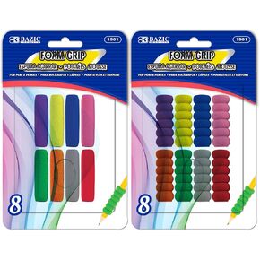 BAZIC Pencil Grip Soft Foam Pen Grip, Ergonomic Training Gripper for Righties Lefties, Comfort Grips Assorted Color (8/Pack), 2-Packs