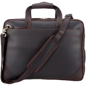Vittorio Slim Laptop Messenger Bag, Full Grain Leather Briefcase for Men, Dark Brown, Fits 15.6" Laptop, YKK Zippers and Brass Hardware