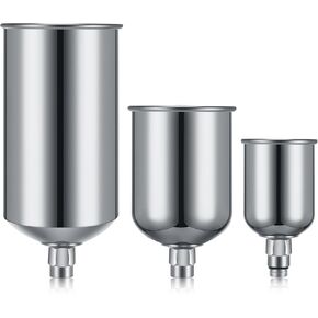 3 Pcs 1000 ml 600 ml 150 ml Gravity Feed Paint Cup Aluminum Spray Gun Cup Tool with Snug Fitting Press Fit Lid 3/8" Attachment Thread Paint Pot